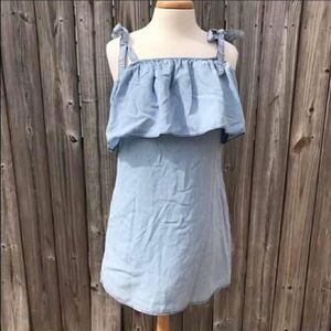 Sanctuary Chambray Light Blue Tie Shoulder Dress